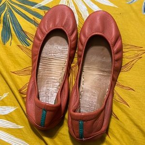 Tieks orange leather flats Size 10